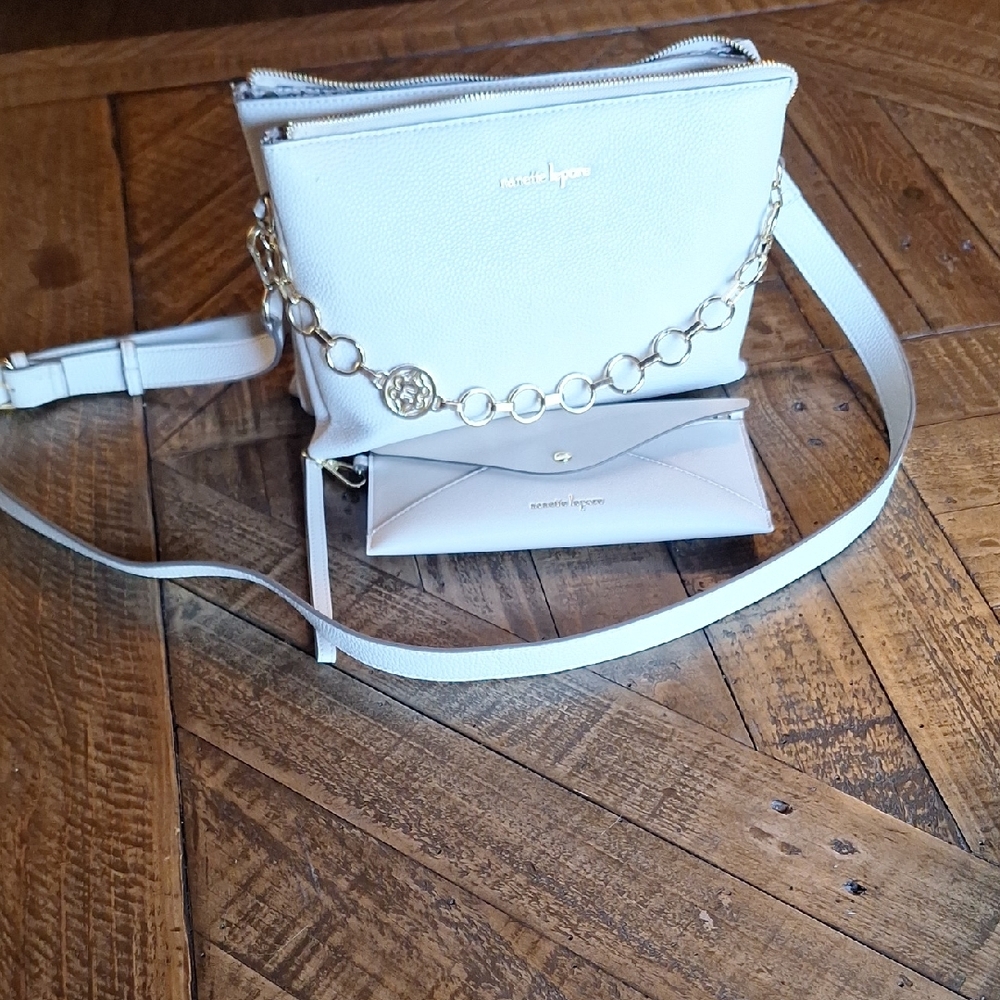 Nanette Lepore White Lace Trim Crossbody Bag and Matching Wallet.  Used Once.